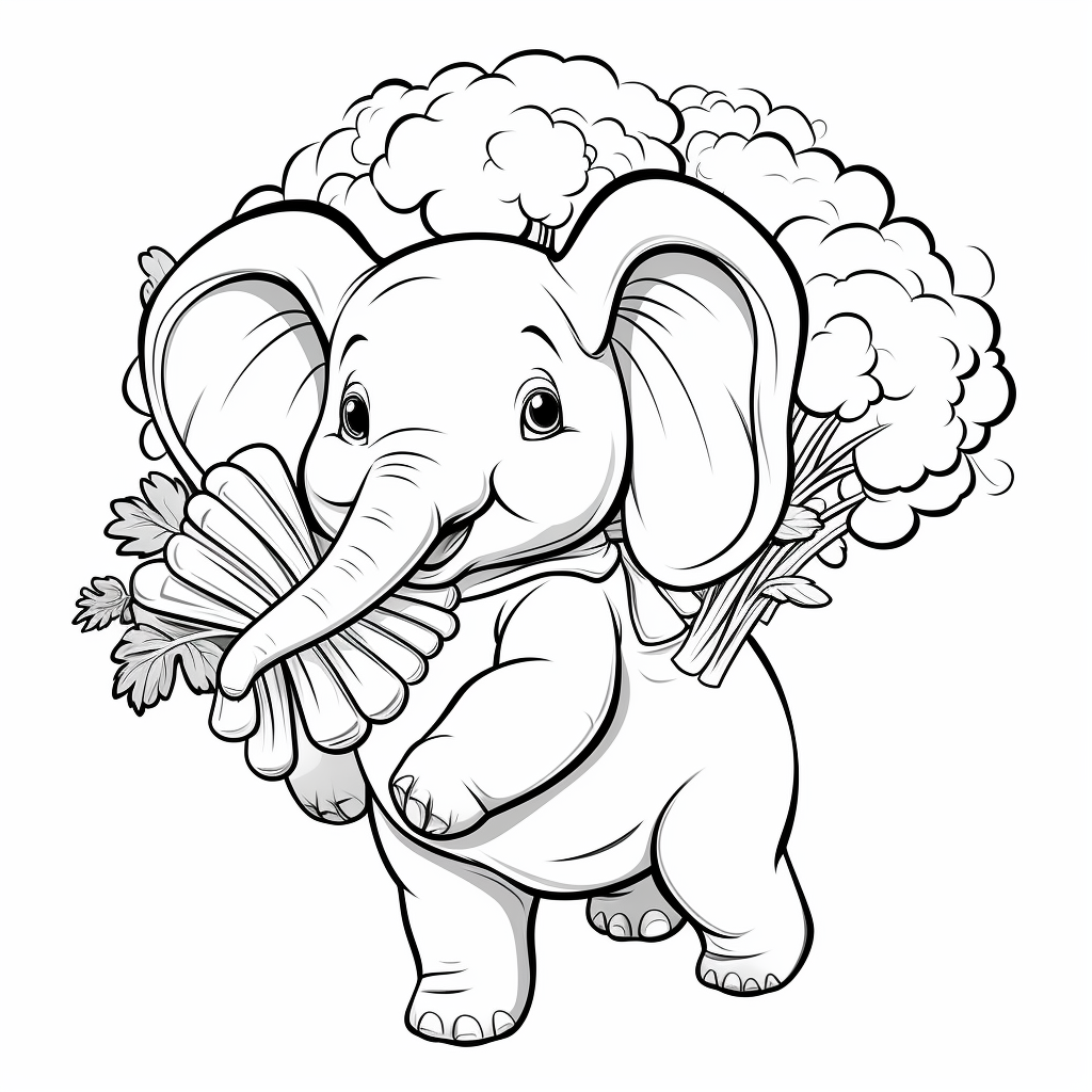 Cartoon elephant with vegetables on its back