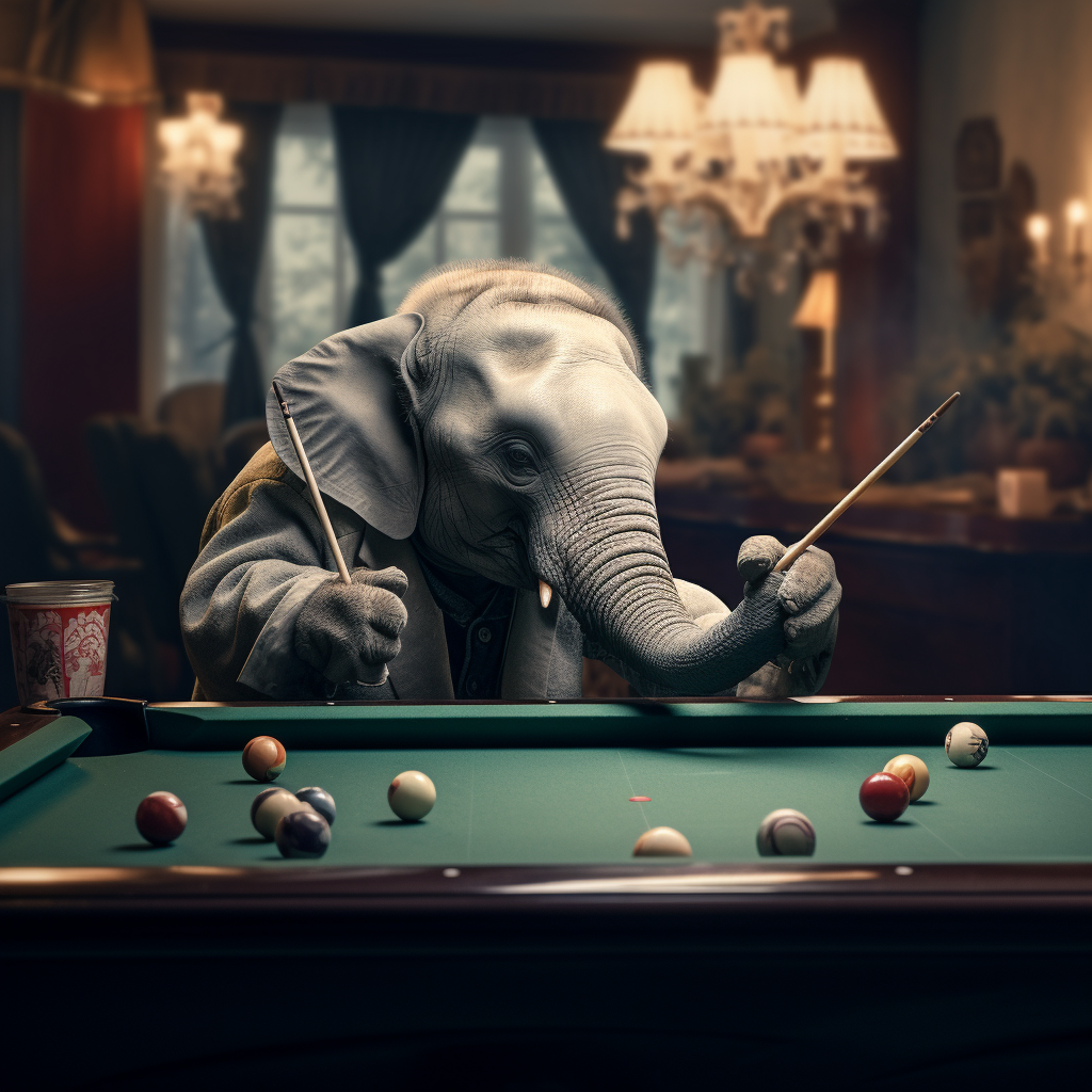 Cute elephant having fun playing pool