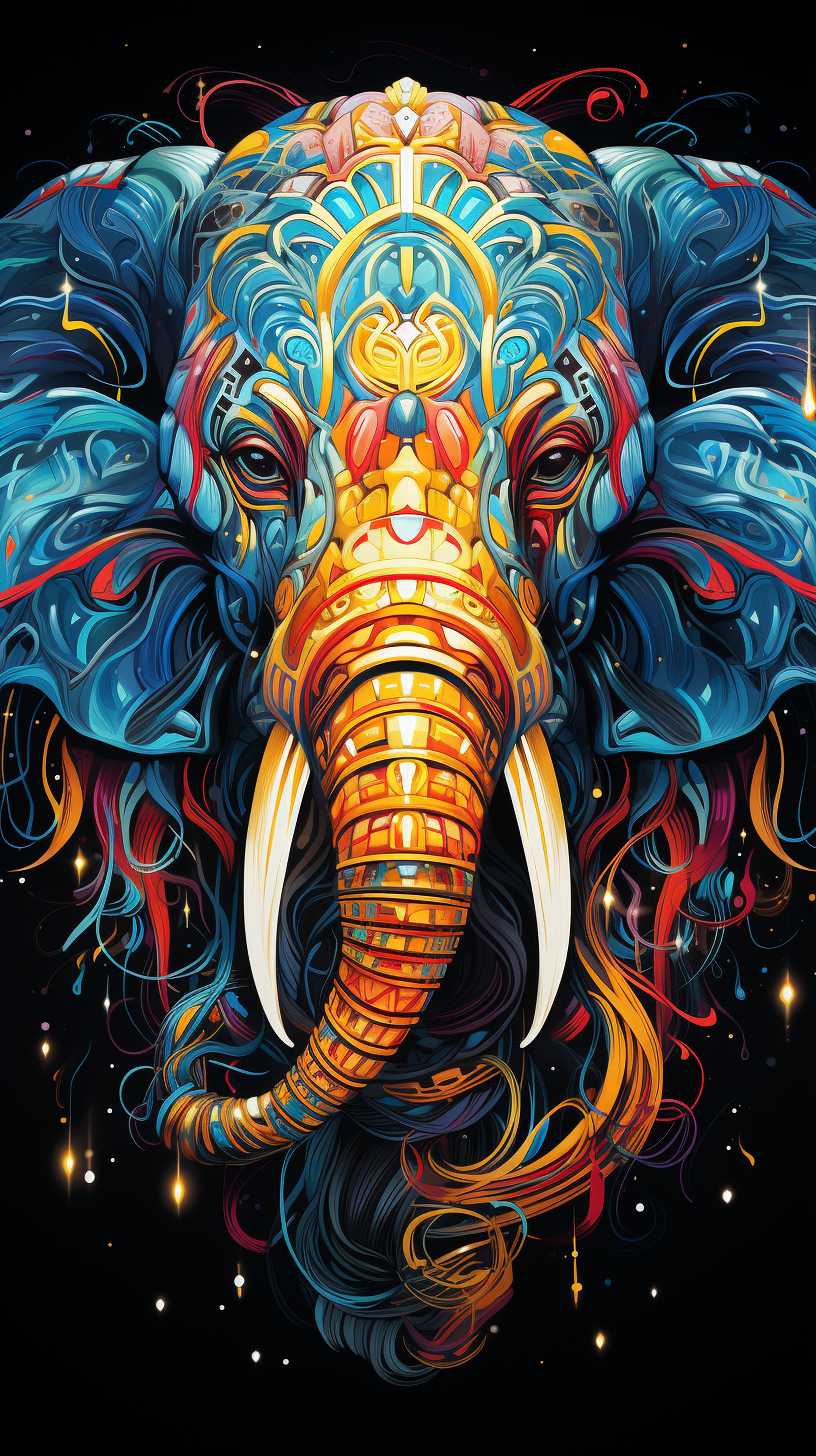 Vibrant Elephant Scraperboard Art with Graffiti and Electric Colors