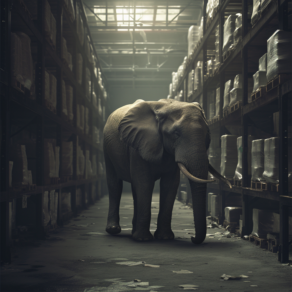 Elephant in storage warehouse