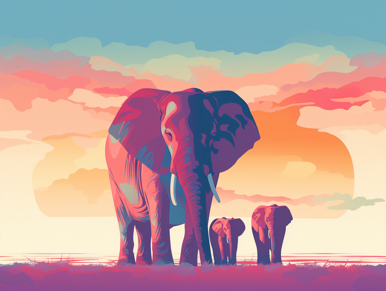 Graceful elephant silhouettes in pastel hues