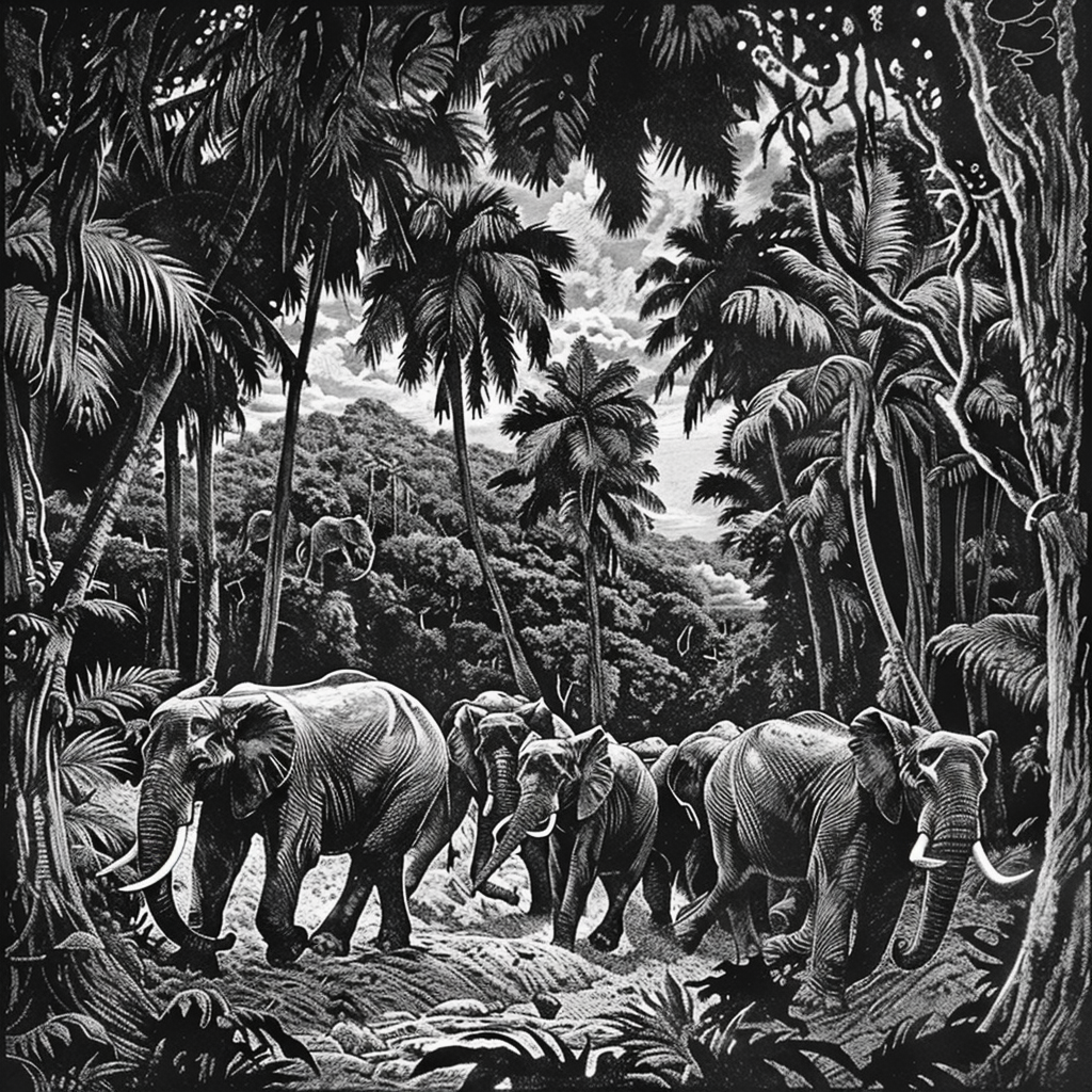 Herd of elephants in jungle