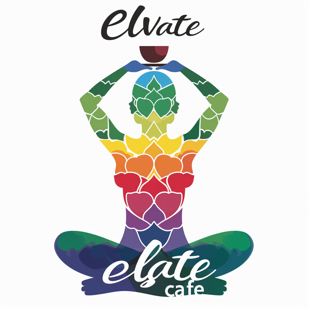 Logo with  elevate cafe  in chakras colors