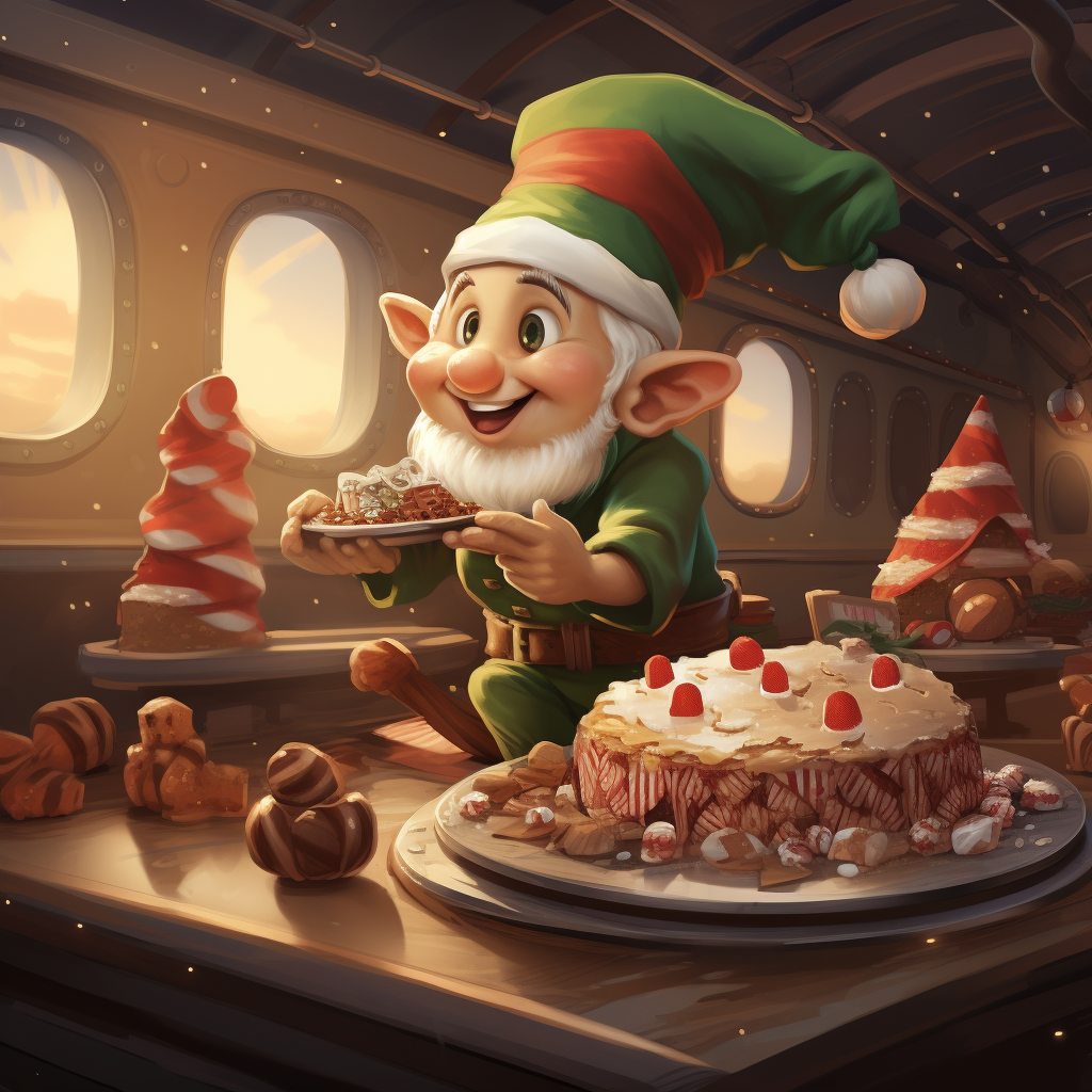 Cute Elf Train Engineer Enjoying a Delicious Pastry