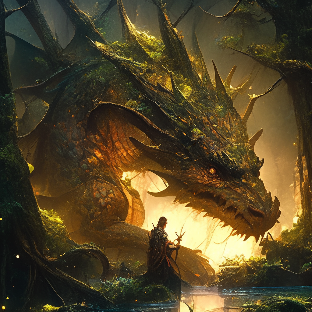 Mystic wood elf warrior training majestic forest dragon