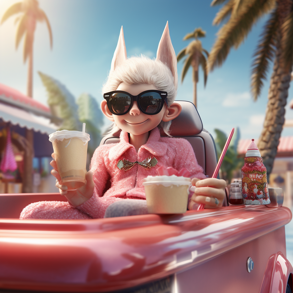 Elf on the Shelf with Sunglasses and Stanley Tumbler in Barbie Car