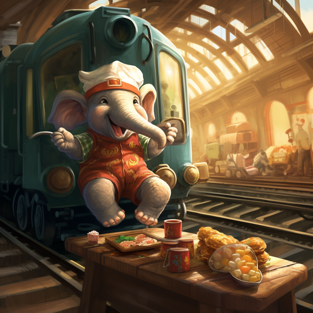 Elf train engineer enjoying elephant ear pastry