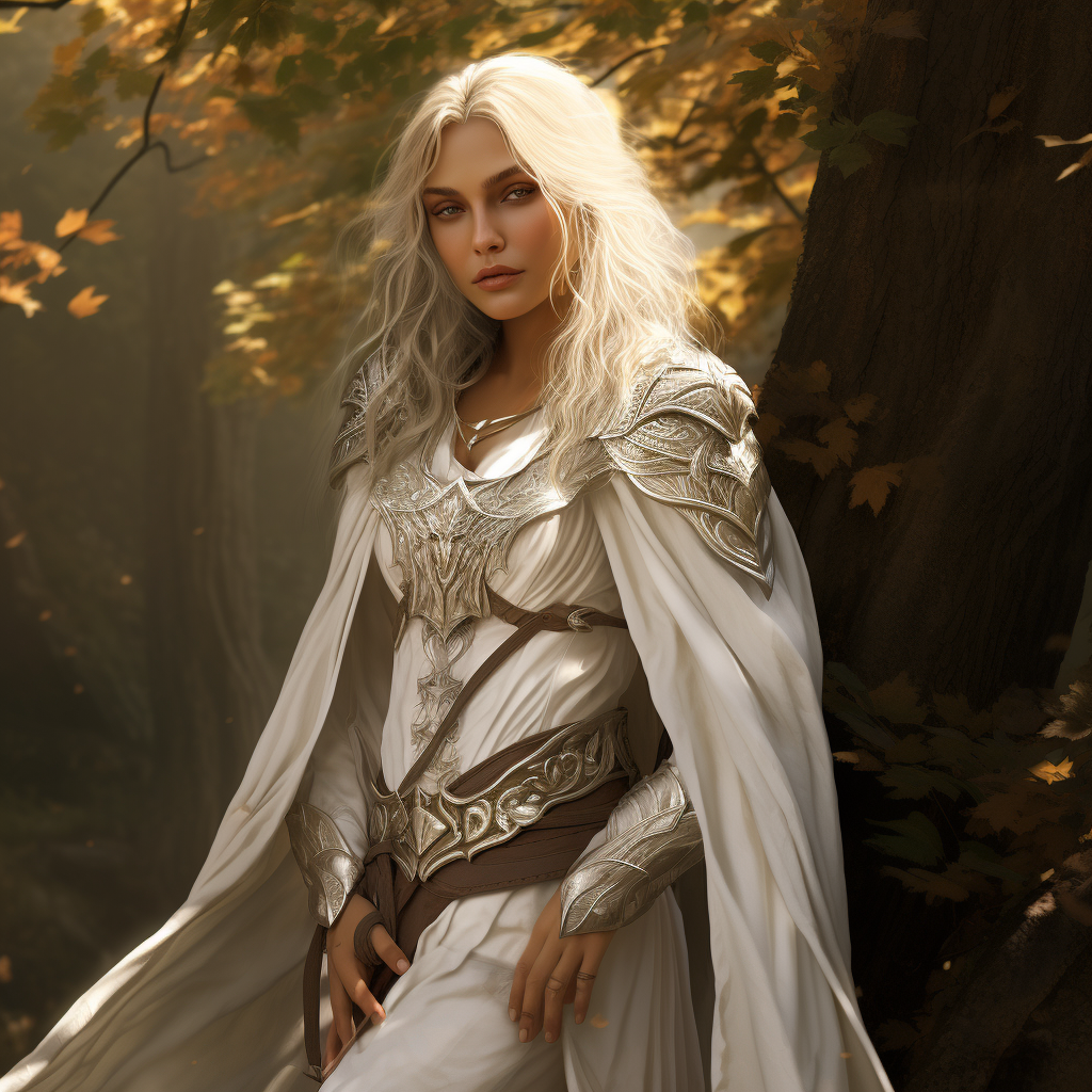 Detailed white elf with golden point accessories