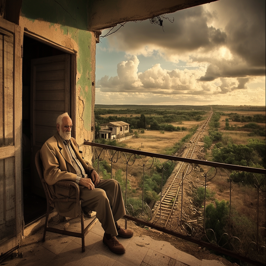 Elderly man sitting on swing chair