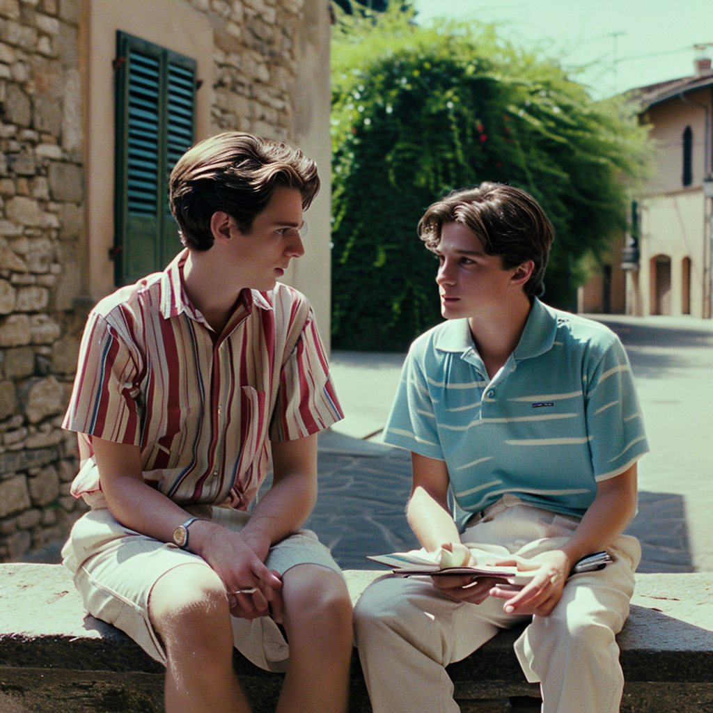 Elio and Oliver talking in North Italy