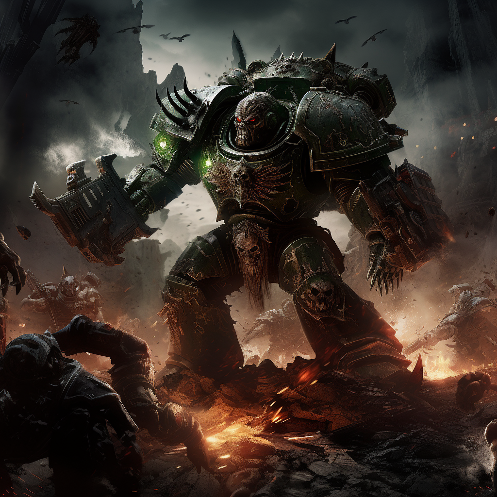 Powerful orc annihilating a space marine