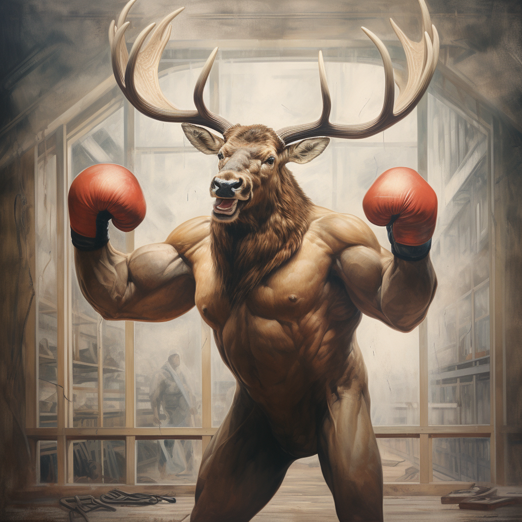 Strong elk showing boxing skills