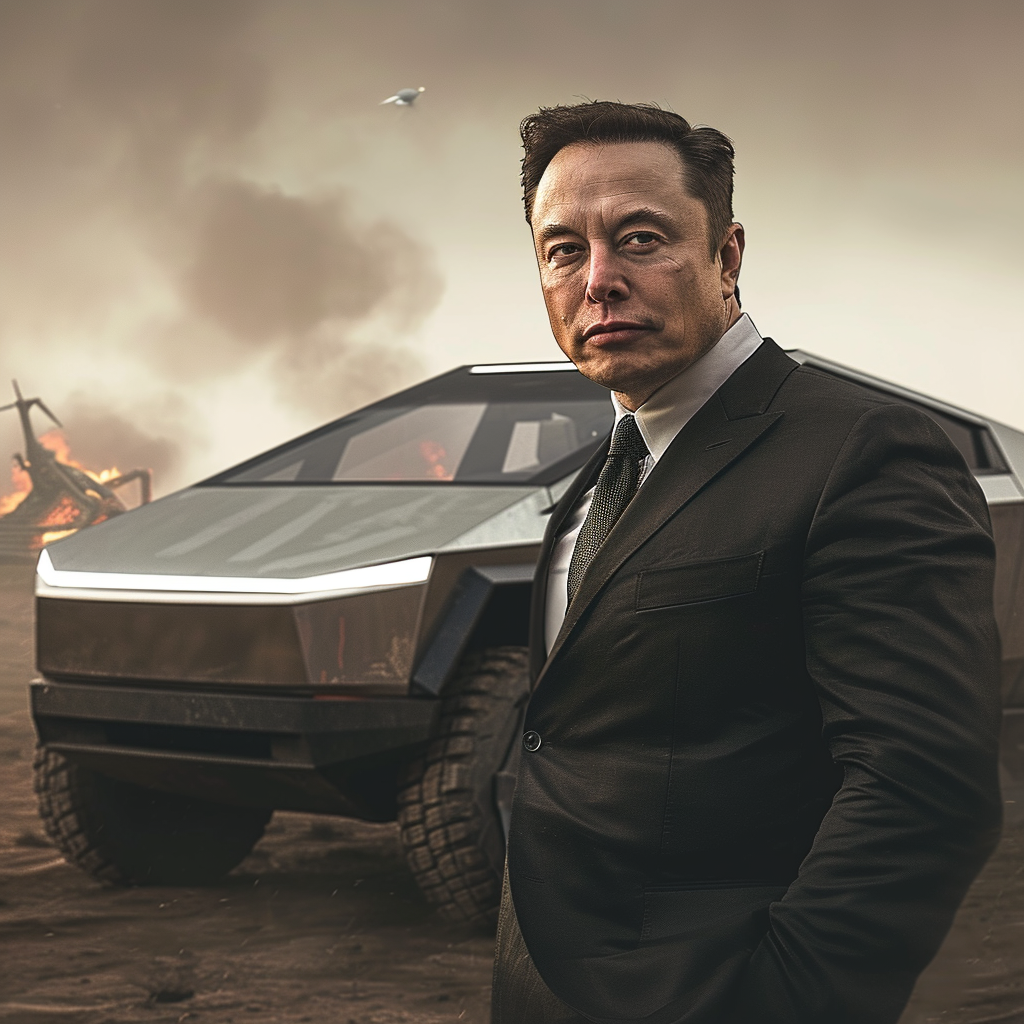 Elon Musk with Cyber Truck on Mars