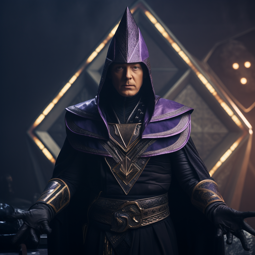 Elon Musk dressed as ninja with durag and star tetrahedron