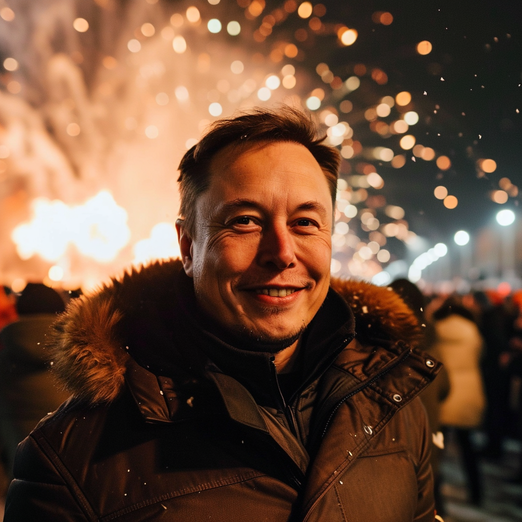 Elon Musk celebrating New Year in Russia