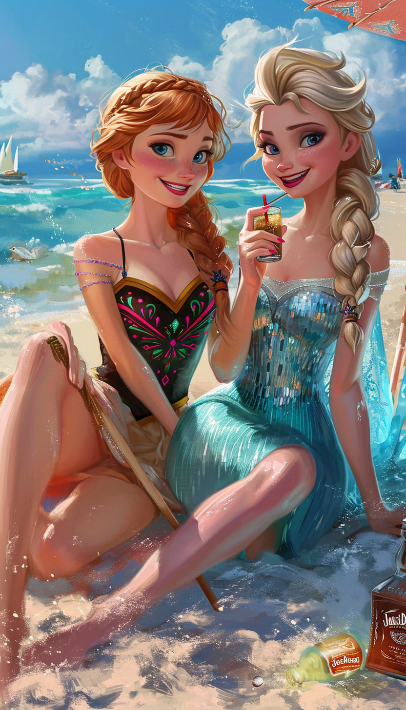 Elsa and Anna smoking shisha on the beach