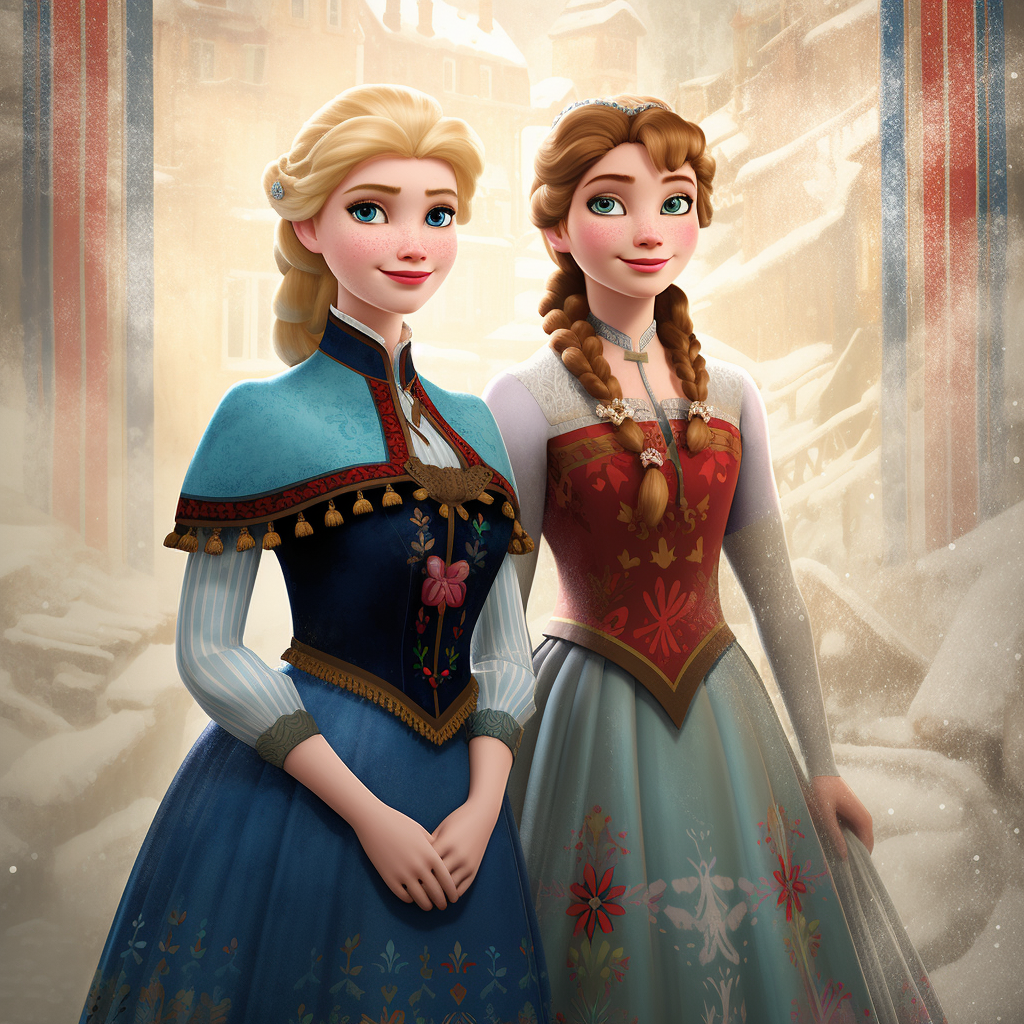 Historical propoganda poster of Elsa and Anna