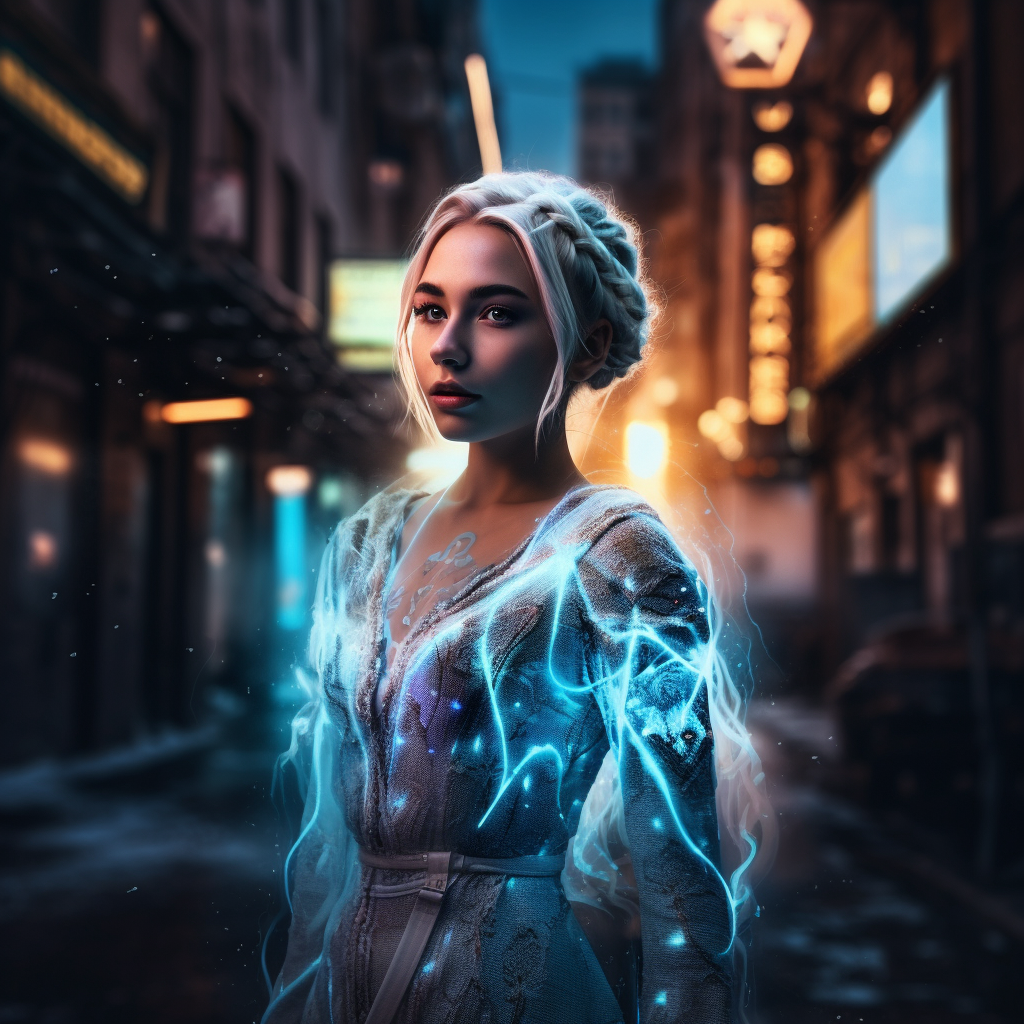 Elsa Disney Cyberpunk Gown Urban Street Nighttime