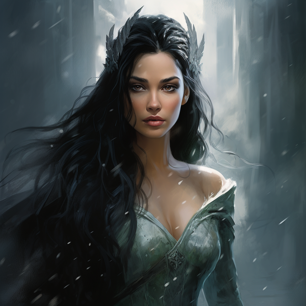 Elven Queen with silver and green dress.