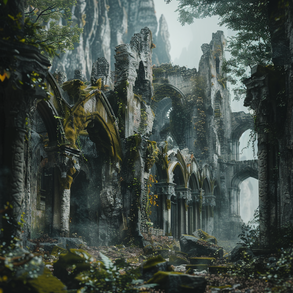 Eroded elven ruins forest art