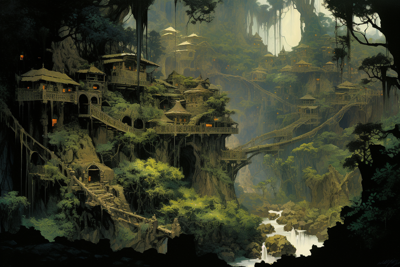 Mystical elven treetop village