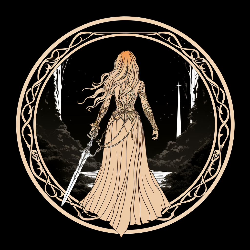 Female elven warrior iron gates logo