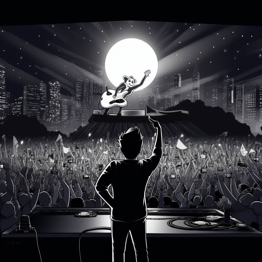 Cartoon depiction of Elvis Presley-style badger in a concert