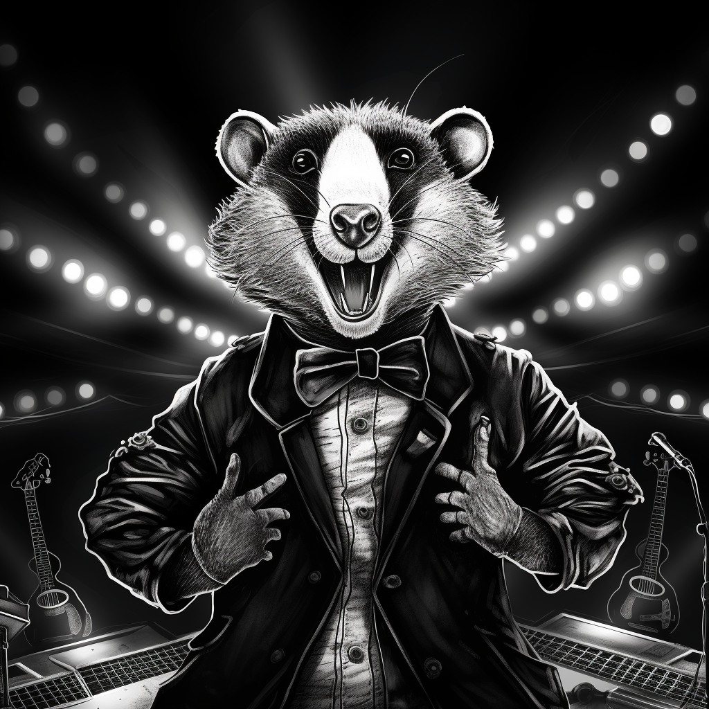 Cartoon-style Elvis Presley Badger Performing