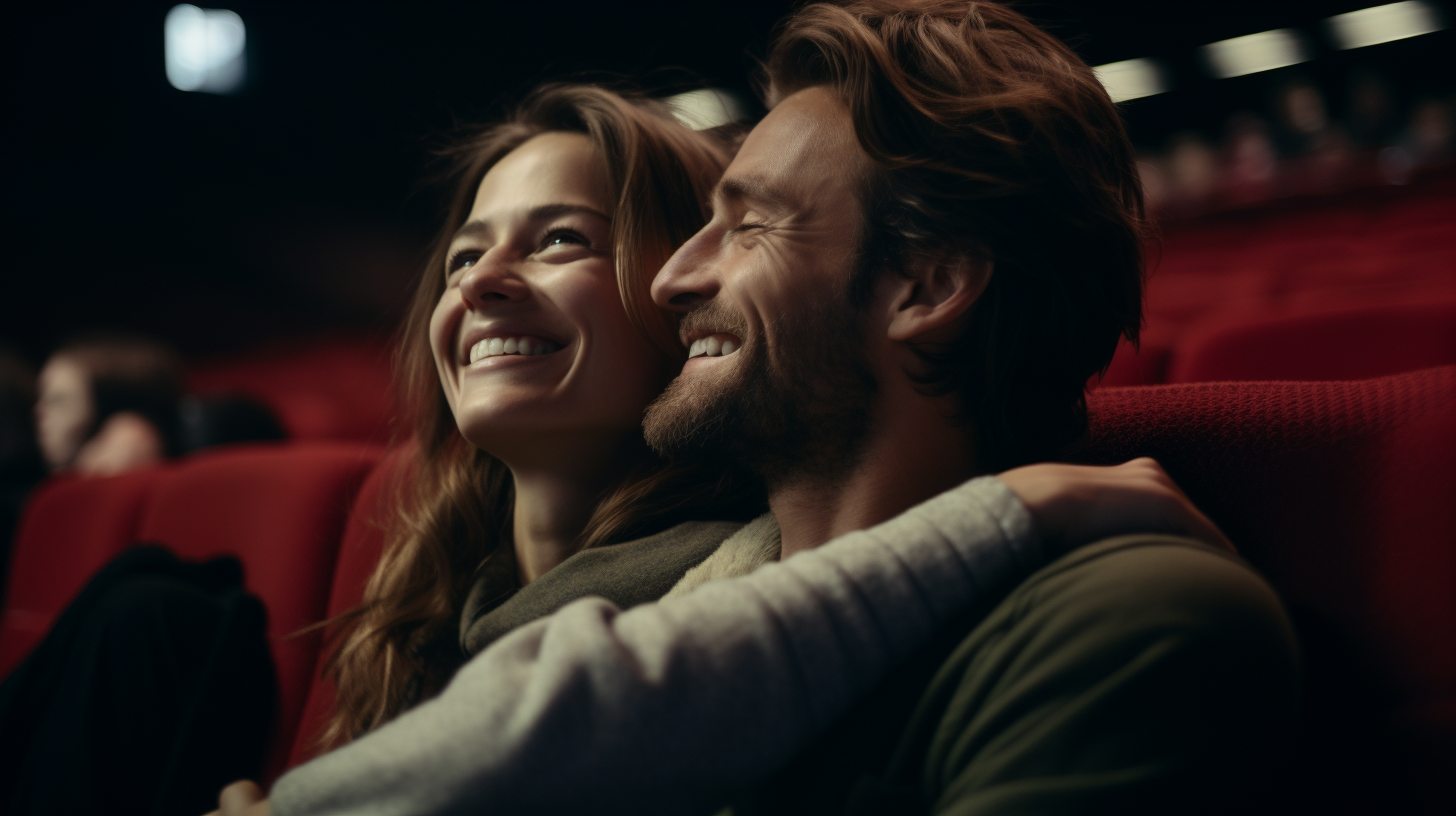 Close-up Portrait of Embraced Couple in Theatre