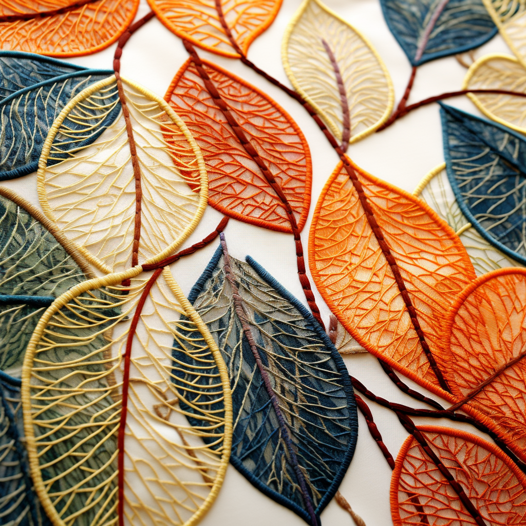 Embroidered Autumn Leaves Artistic Interpretation