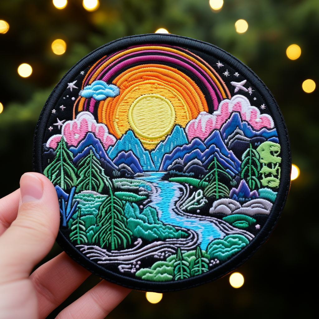 Embroidered patch with Utopia Reality design