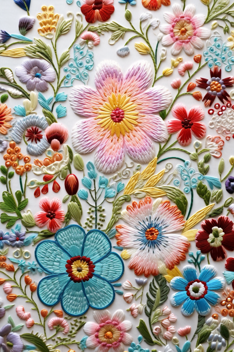 Colorful 3D embroidered spring pattern