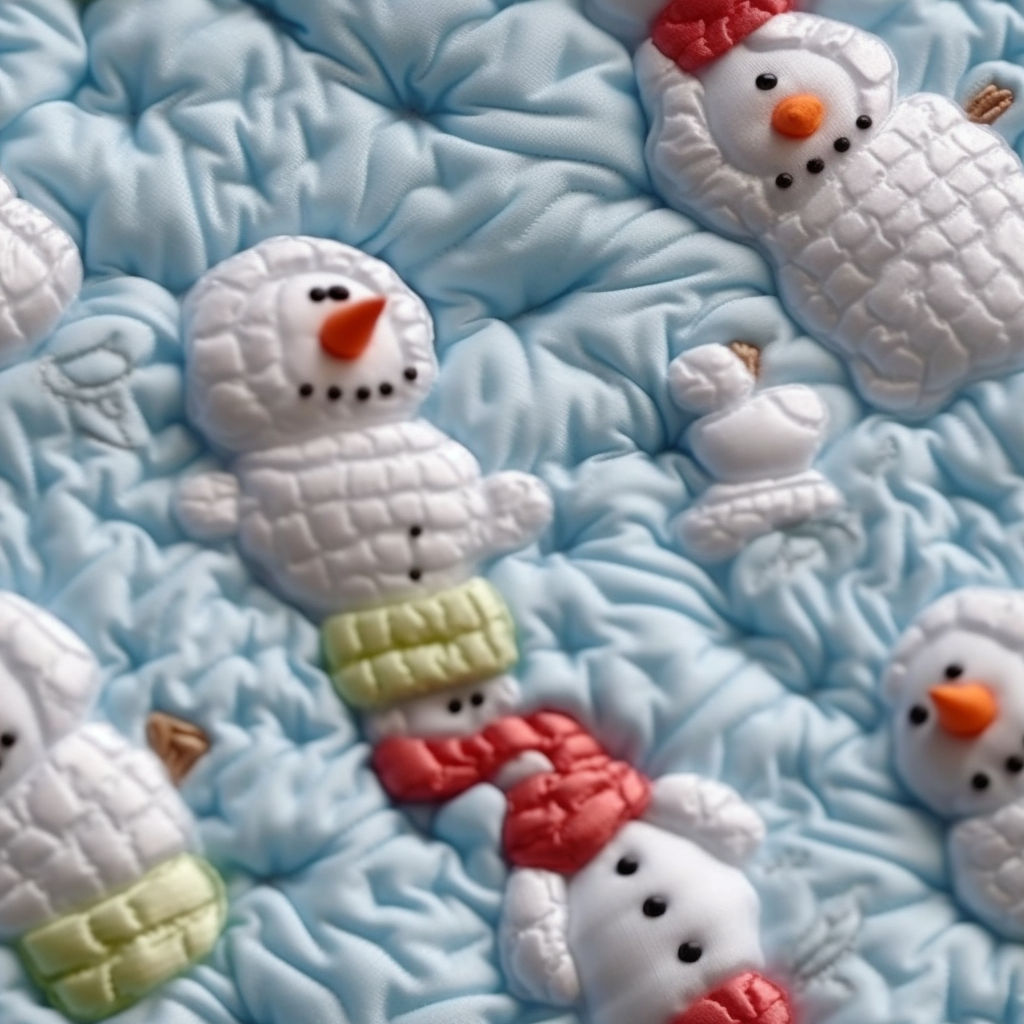 Tiny snowman quilt with intricate embroidery