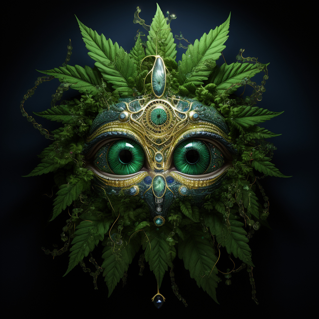 Emerald cannabis plant with captivating eyeballs