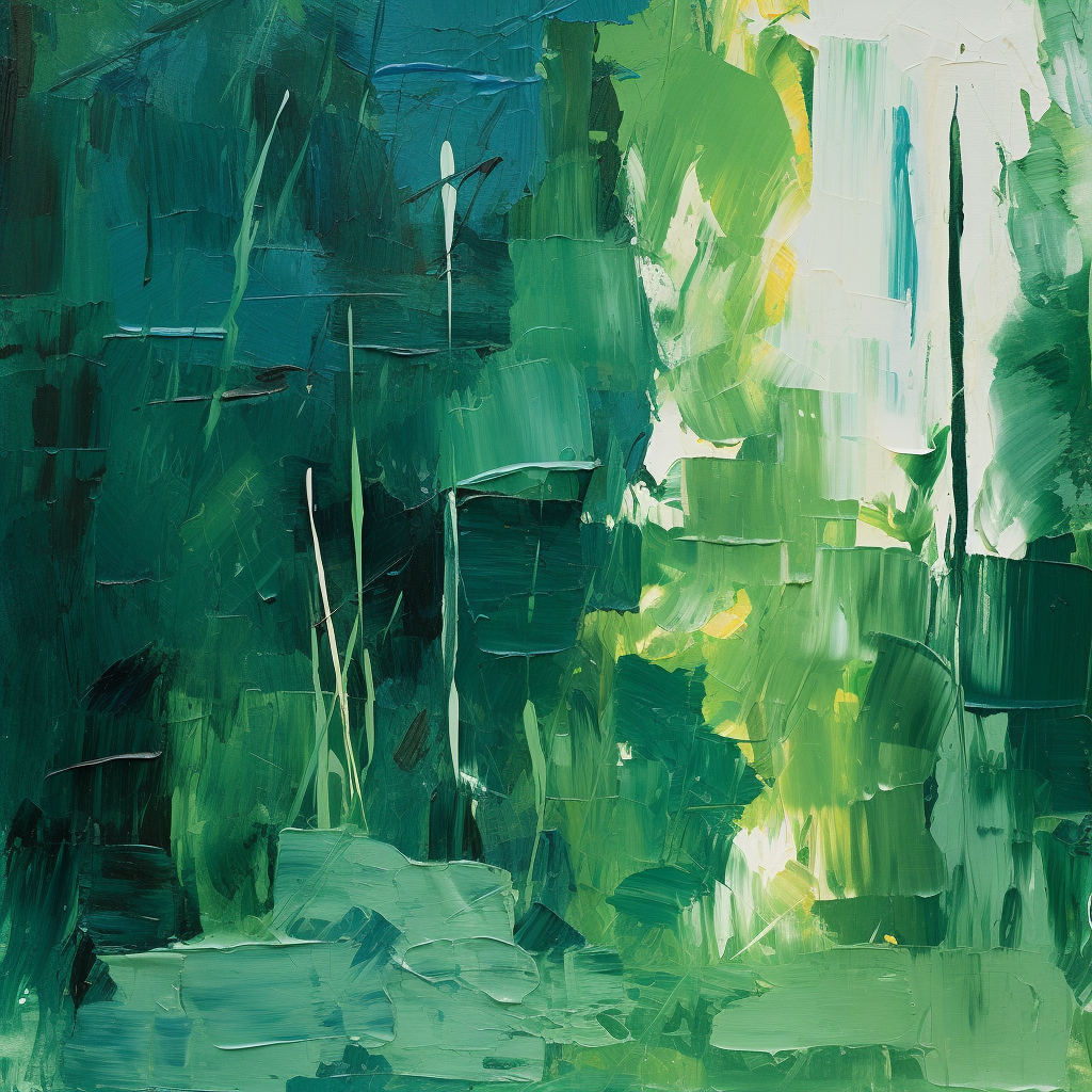 Abstract oil painting of a forest landscape