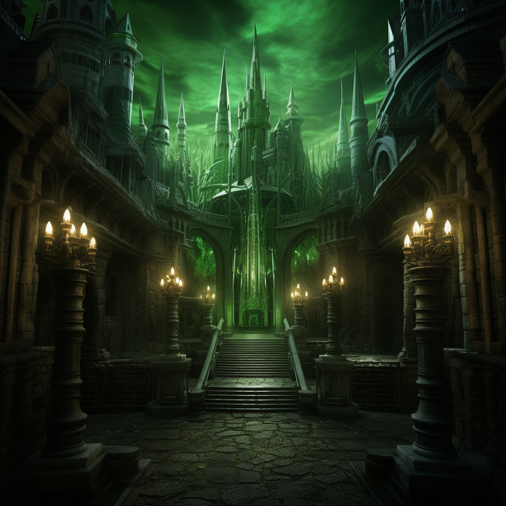 Majestic and mysterious Emerald Towers of Oz Castle