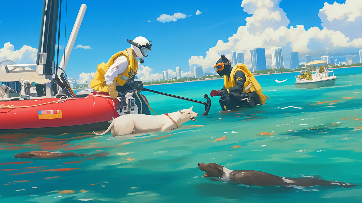 Emergency rescue staff cleaning oil spill animals