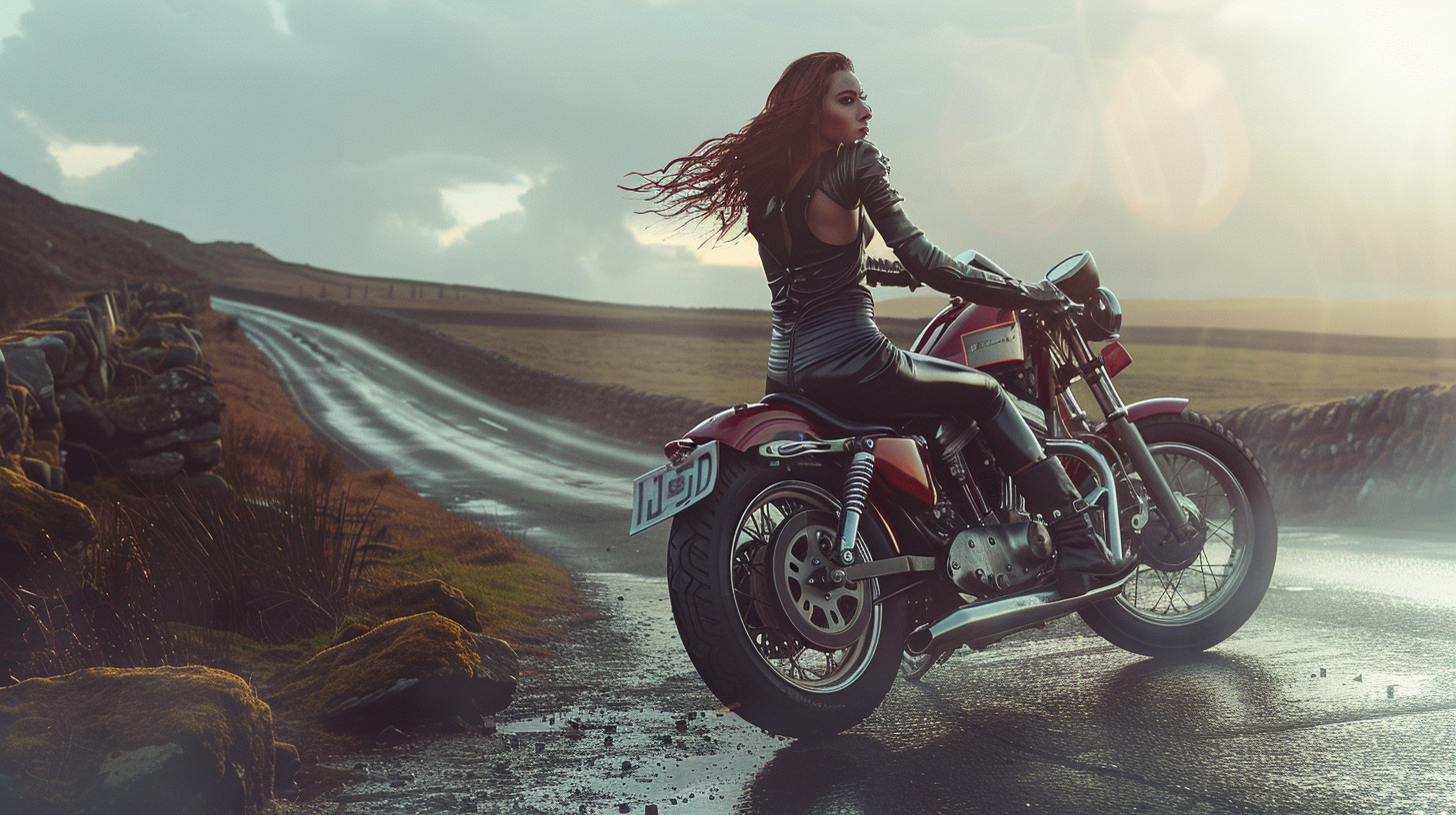 Woman on Harley Motorcycle Illustration