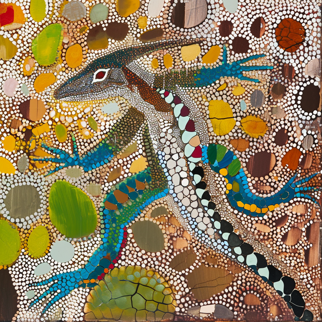 Artistic lizard inspired by Emily Kngwarreye