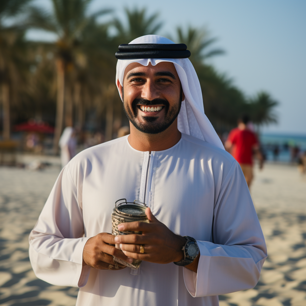 Emirati man with sand o'clock