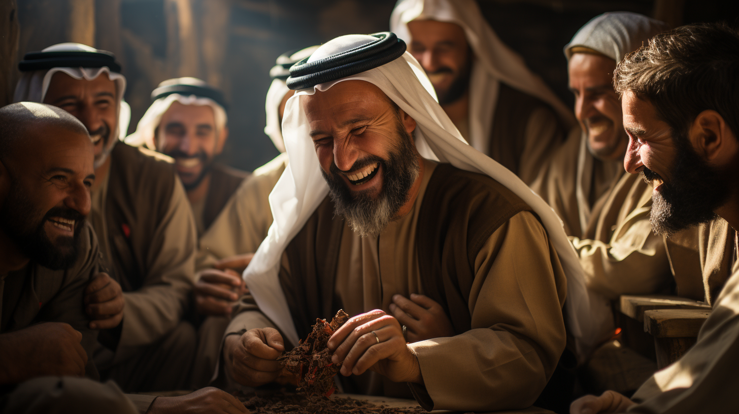 Emirati men enjoying card game in the desert