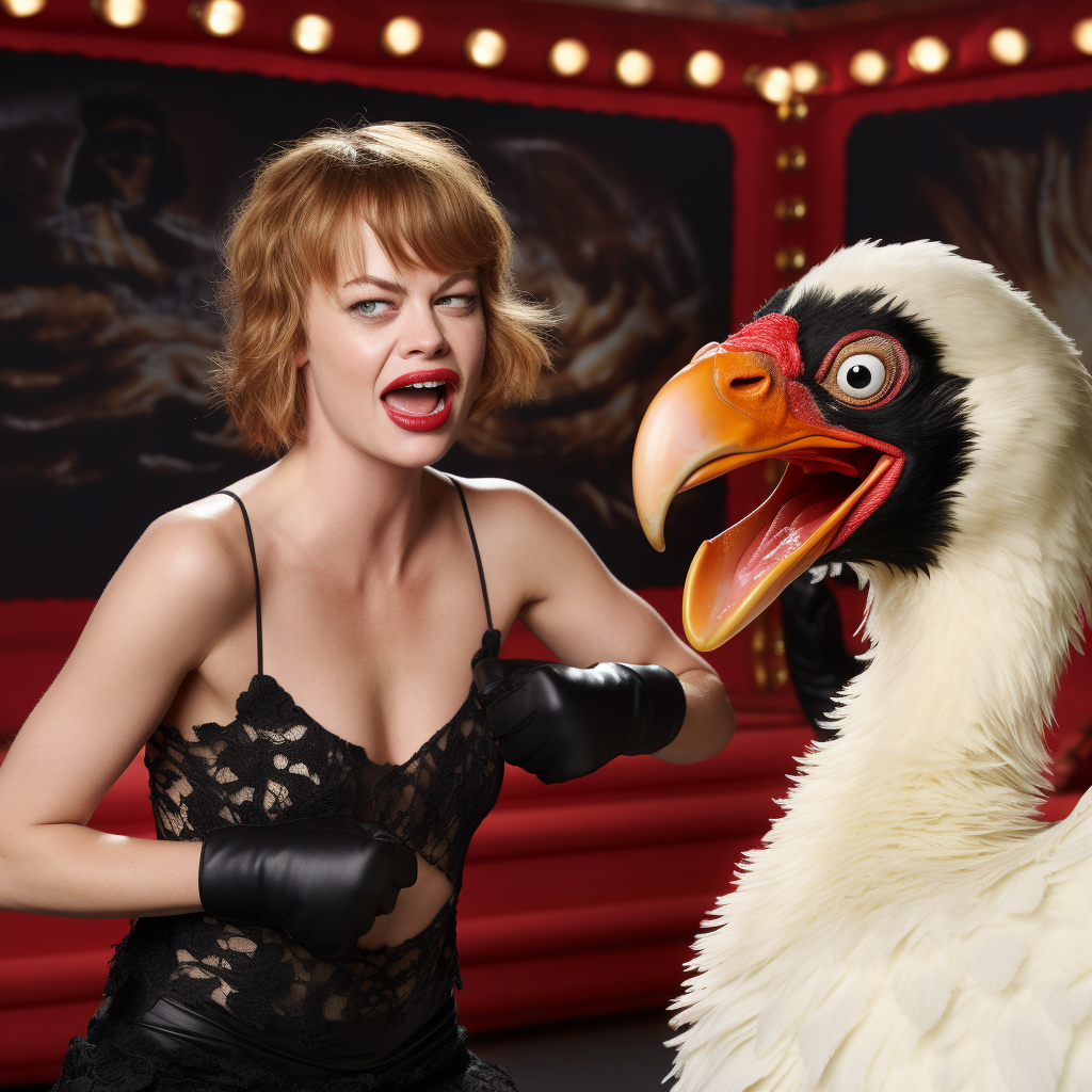 Emma Stone battling a goose in MMA ring