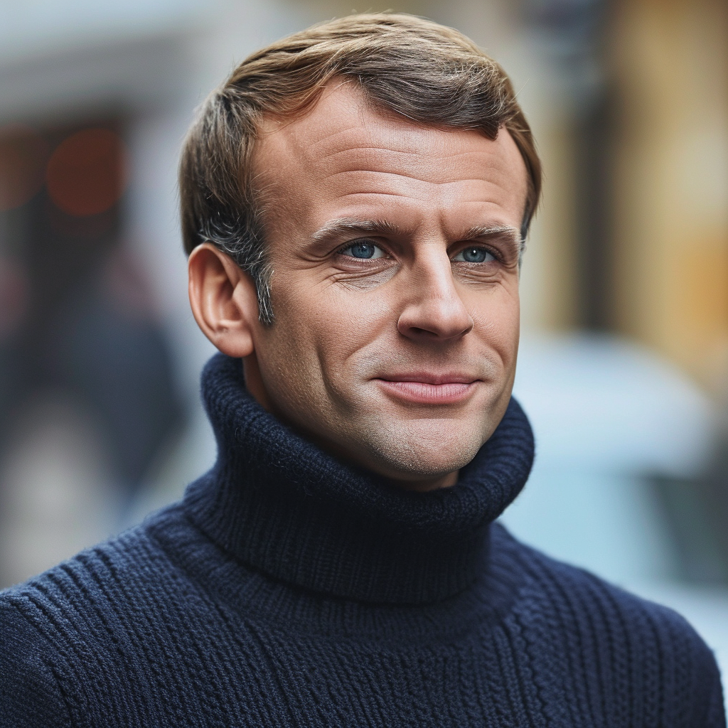 Emmanuel Macron wearing 'J ❤️ DeuxParDeux' wool sweater