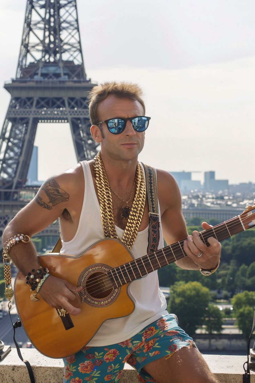 Macron selfie Eiffel Tower tourist