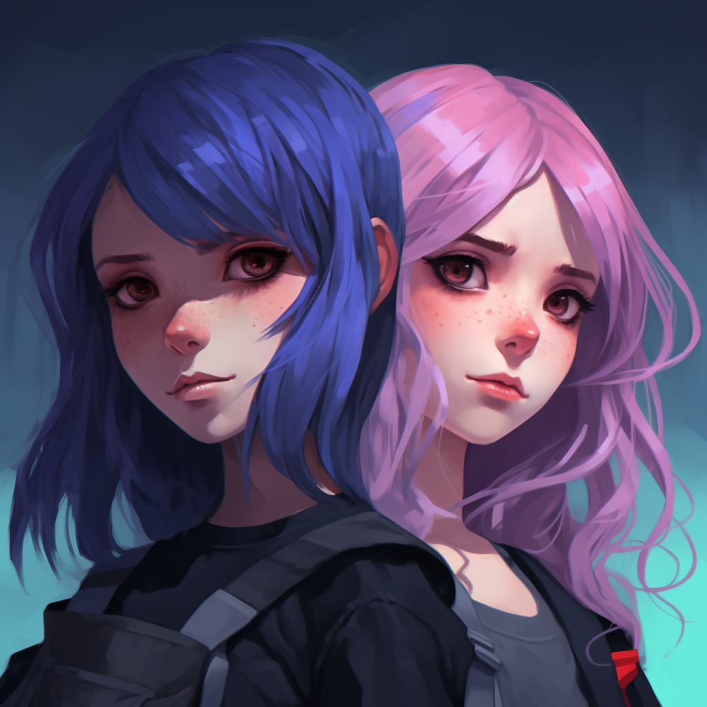 Two Emo Girls with Vibrant Purple Hair