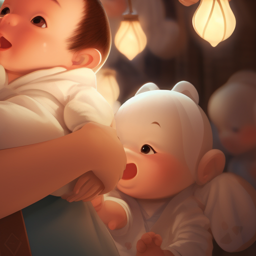 Chinese mother and baby watching cartoons