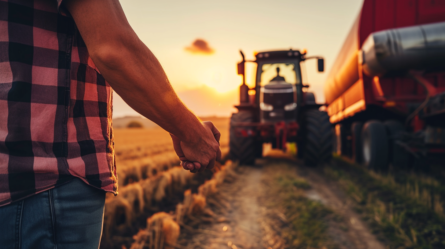 Emotional Handshake Farmer Truckdriver Tractor Editorial