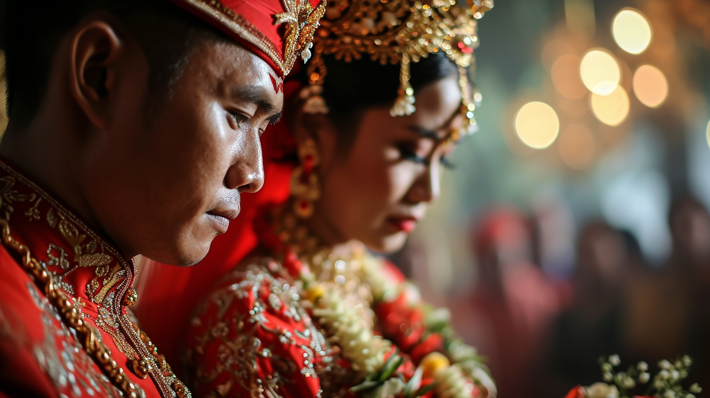 Indonesian couple getting married with emotional faces