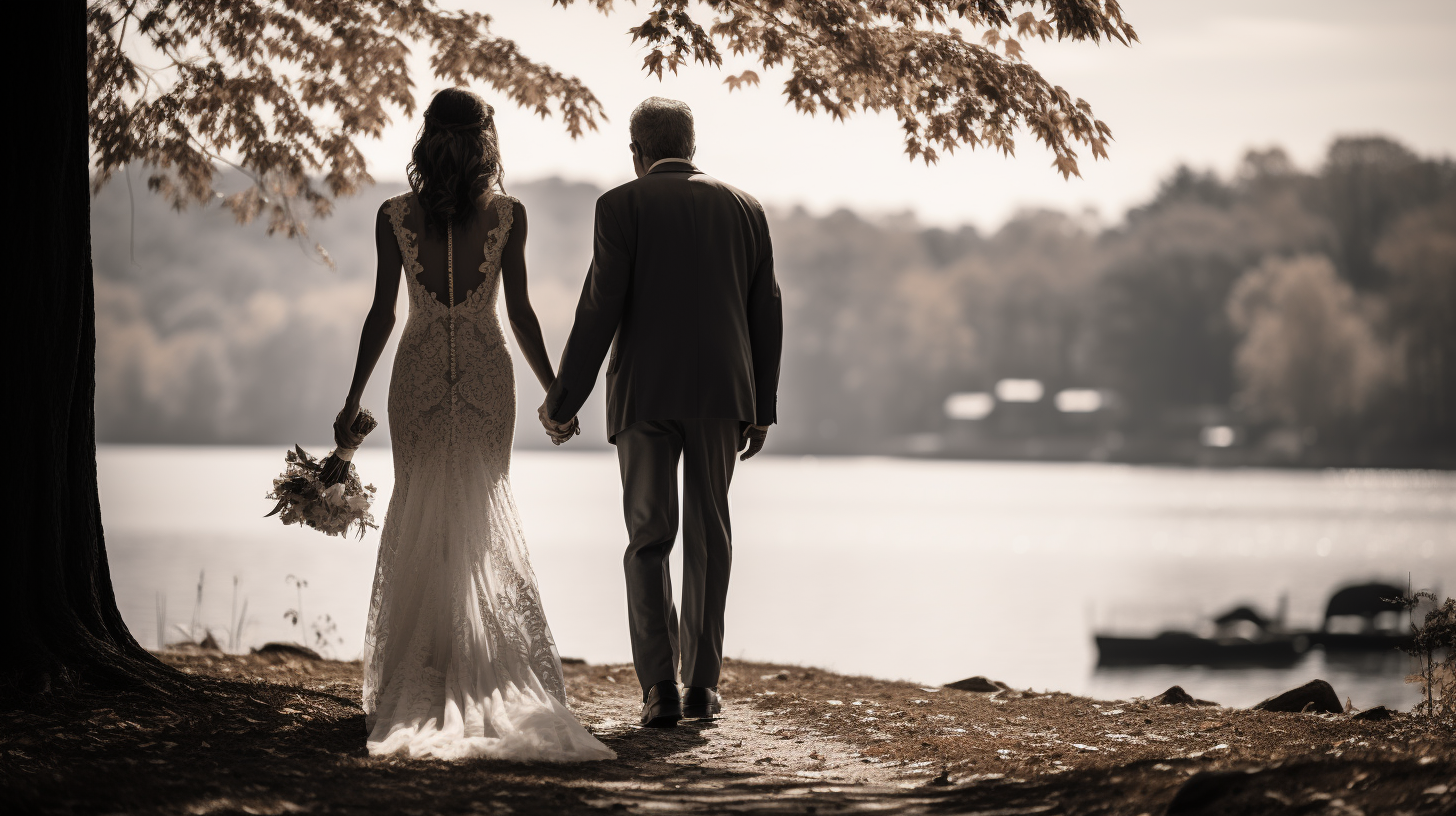 Bride and Father Walking Arm in Arm