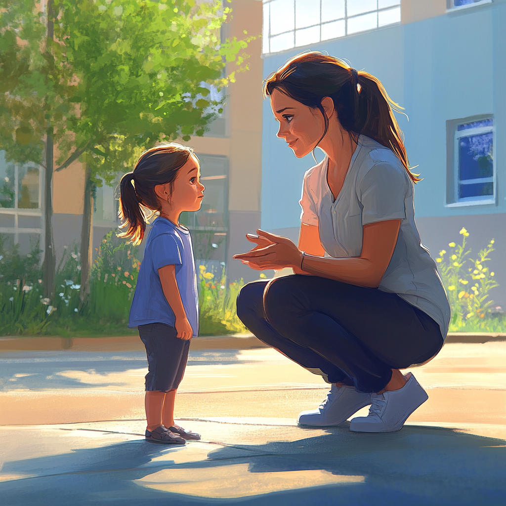 Mother and daughter kindergarten talk